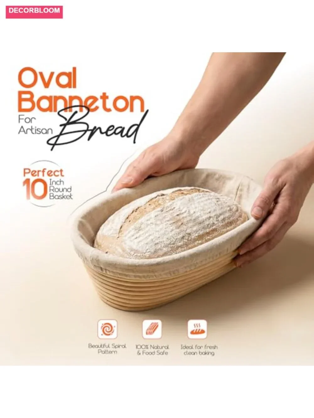 Sourdough Proofing Basket Oval 10 Inch Rattan Banneton with Linen Liner
